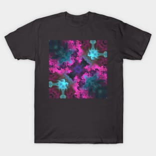 Pink and Cyan Smoke Kaleidoscope Pattern T-Shirt